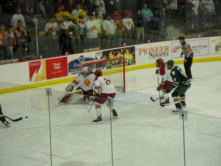 Shot by NMU on FSU goalie Taylor Nelson, Photo by Ben Thayer, Sports Editor
