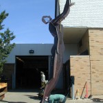 Past: A sculpture is being installed to commemorate Ferris’ past, present, and future. Ferris welding students helped to develop the sculpture. Courtesy of Robert Barnum