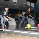 Bowling for Kids: Nicole Allen, left, and Samantha Evans, right, bowl during the Big Brother Big Sisters “Bowl for Kids’ Sake” at the Gate. The event was a fundraising opportunity that took place on March 22-23 and raised $6,000. Photo By: Kate Dupon | Photo Editor