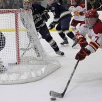 Changing Conferences: Former FSU left wing Mike Fillinger prepares for a shot during a 2010-11 season game. FSU will be leaving the CCHA and joining the WCHA conference. Torch File Photo