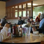 Overcrowded Rock: Kristi Bridges and Alyssa Stafford enjoy their meal at the Rock Cafe before the lunch rush hits. The Rock is becoming overcrowded causing many students to begin protesting the Rock and petitioning to reopen Center Ice. Photo By: Kate Dupon | Photo Editor