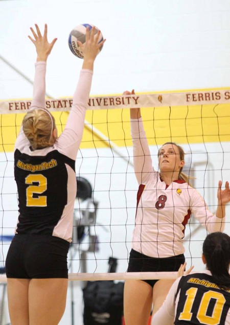 Winning Streak: FSU senior outside hitter Ashley Huntey looks to make a kill against Michigan Tech. The Bulldogs defeated Ohio Dominican and Tiffin on Oct. 29 and Oct. 30. Photo By: Brock Copus | Multimedia Editor Winning Streak: FSU senior outside hitter Ashley Huntey looks to make a kill against Michigan Tech. The Bulldogs defeated Ohio Dominican and Tiffin on Oct. 29 and Oct. 30. Photo By: Brock Copus | Multimedia Editor