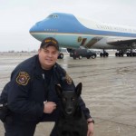 Loyal Partners: Robert Fortney and Dasty at Detroit Metro Airport with Airforce One on the runway during Obama’s recent visit to Ann Arbor, MIch. Photo Courtesy of Robert Fortney