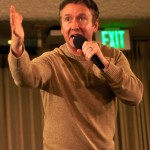 Chad Daniels: Comedian Chad Daniels gestures toward the crowd in the Rankin Center Dome Room. His comedy routine about parenting was well-recieved by the student audience. Photo By: Tori Thomas | Photographer
