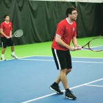 On the Ready: Doubles partners Sergiu Laza (left) and Tyler Marengo (right) compete earlier this season at home at the Racquet Center. Despite the upset at GLIAC, the mens’s team will compete in the NCAA Division II Tournament. Photo By: Tori Thomas | Photographer